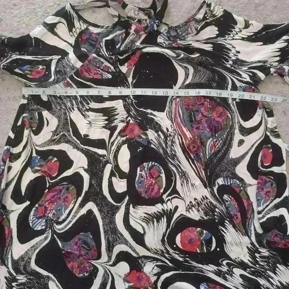 Free People Womens Drift Away Black Print Cold Shoulder Tunic Dress/ Top S - Picture 14 of 15
